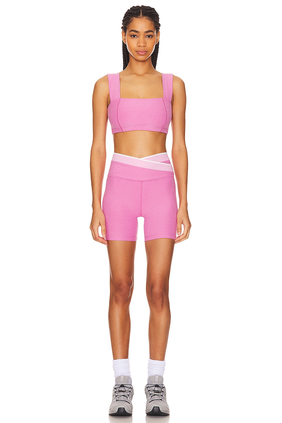 Beyond Yoga Spacedye In The Mix Biker Short in Pink Bloom Heather
