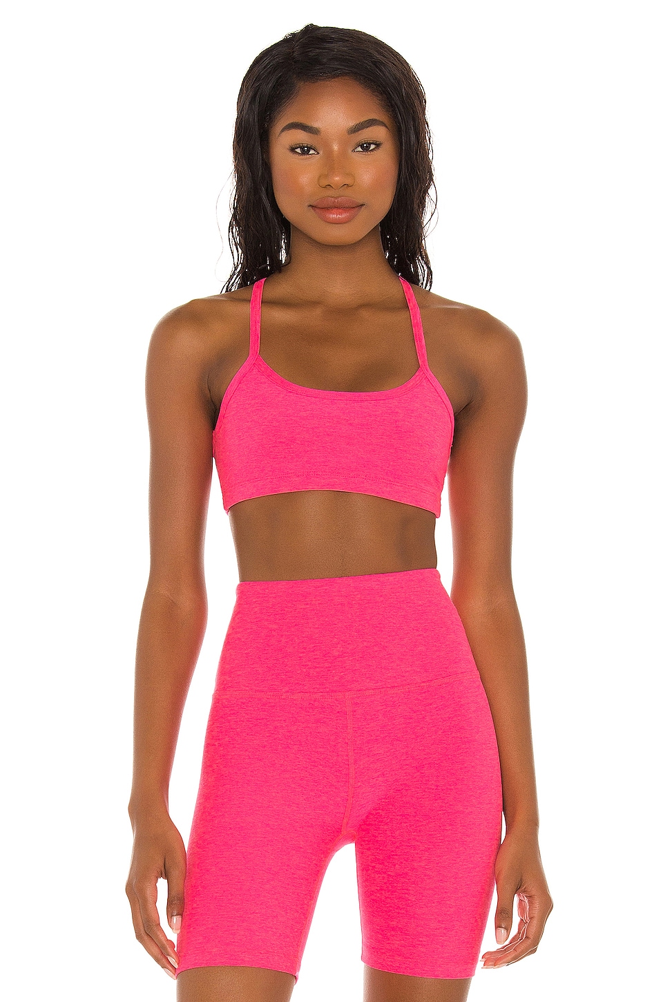 Beyond Yoga Spacedye Slim Racerback Bra in Electric Pink