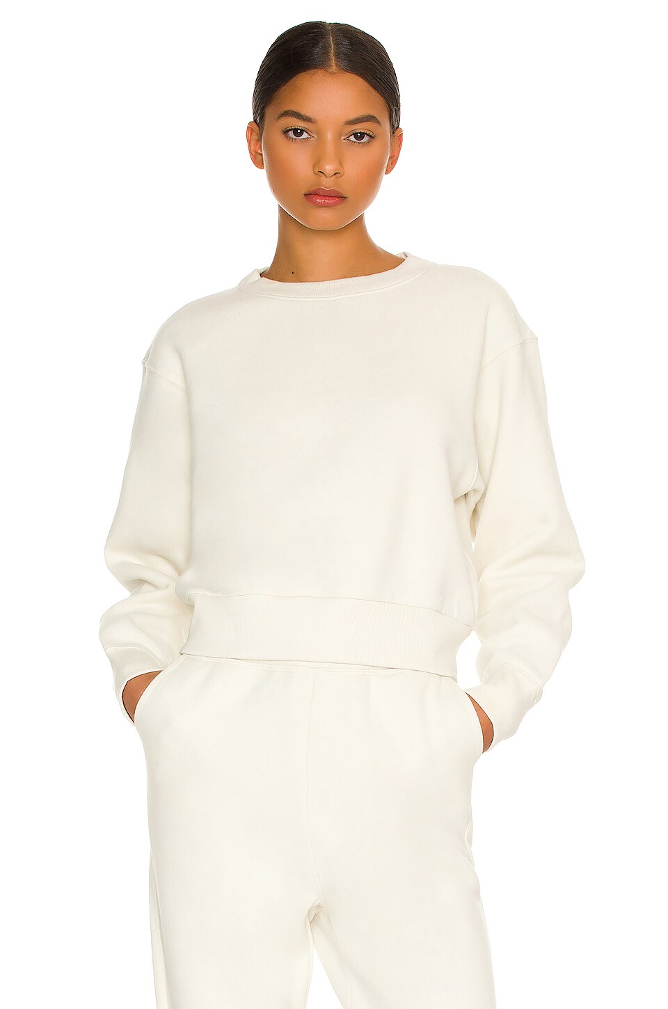 Beyond Yoga WFH Fleece Cropped Crew in Vintage White