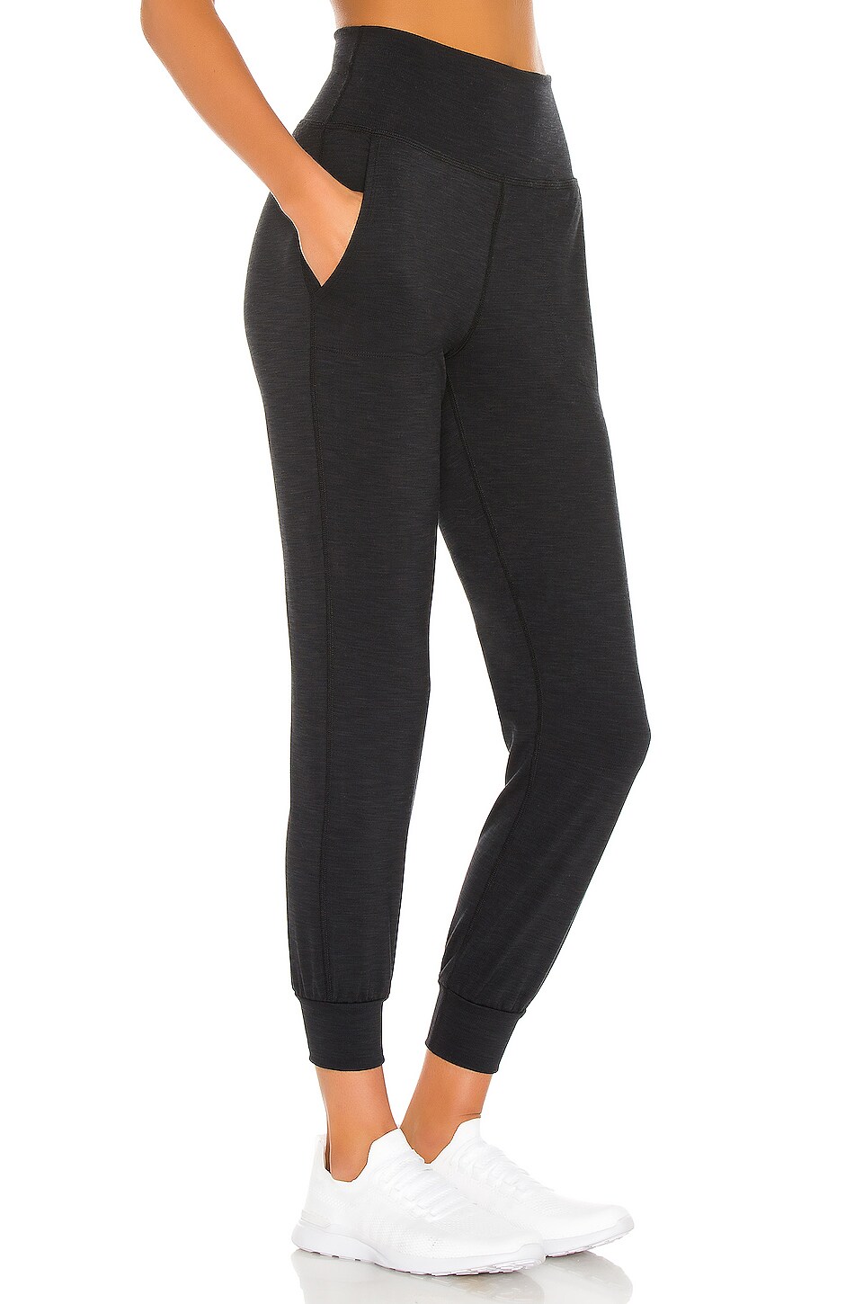 Beyond Yoga Heather Rib Midi Jogger in Black Heather