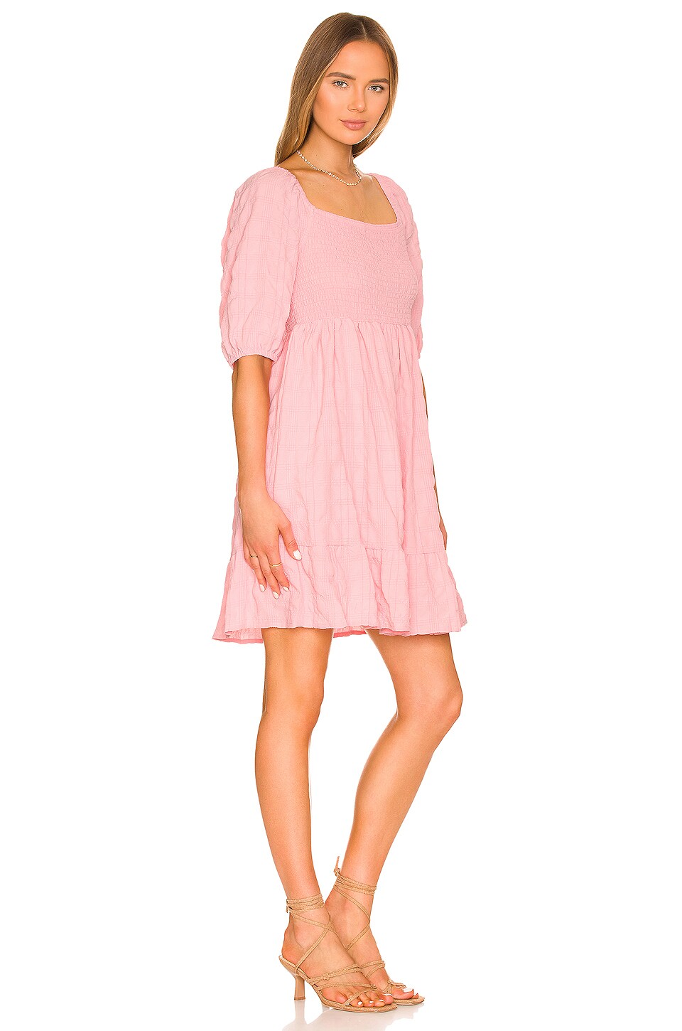 BCBGeneration Square Neck Smocked Dress in Cherry Blossom
