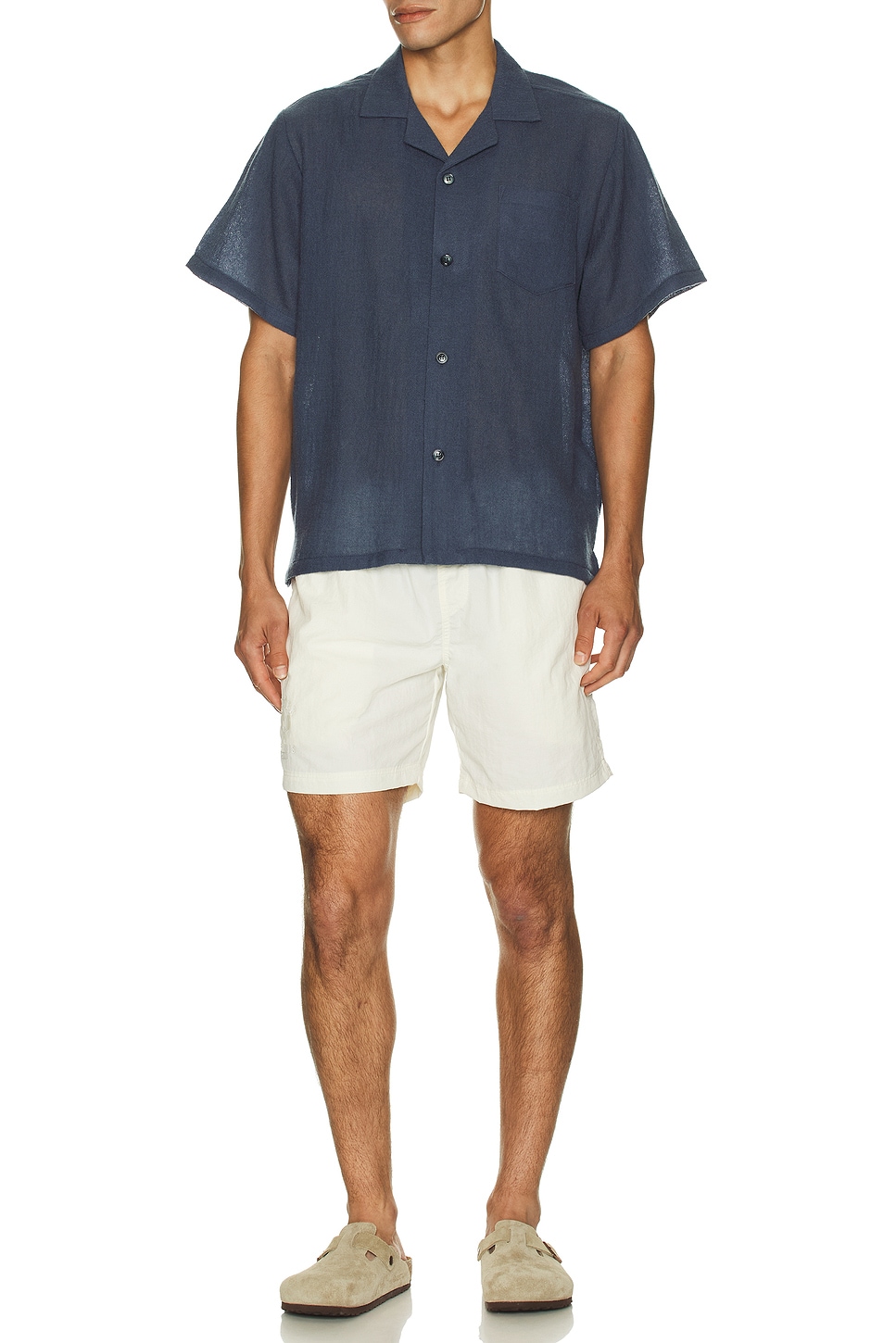 しょーへーSUMMER STRETCH WOOL S/S SHIRT Bather Wool Gauze Camp Shirt in Steel | REVOLVE