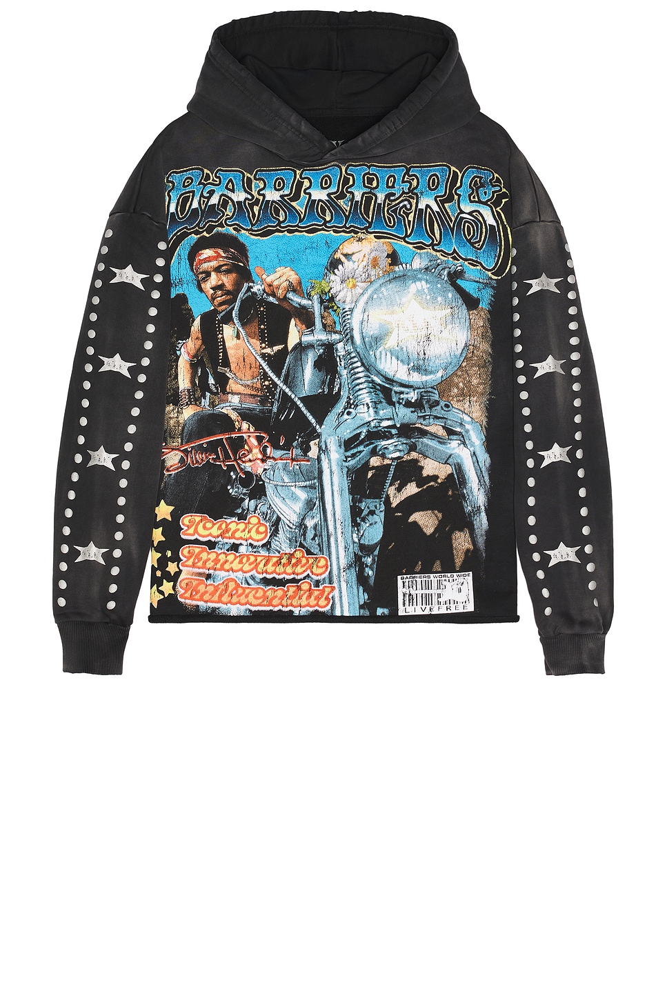 OVER, UNDER, AROUND & THROUGH　ティム　バーバー Barriers Worldwide x Jimi Hendrix Buster Hoodie in Black | REVOLVE