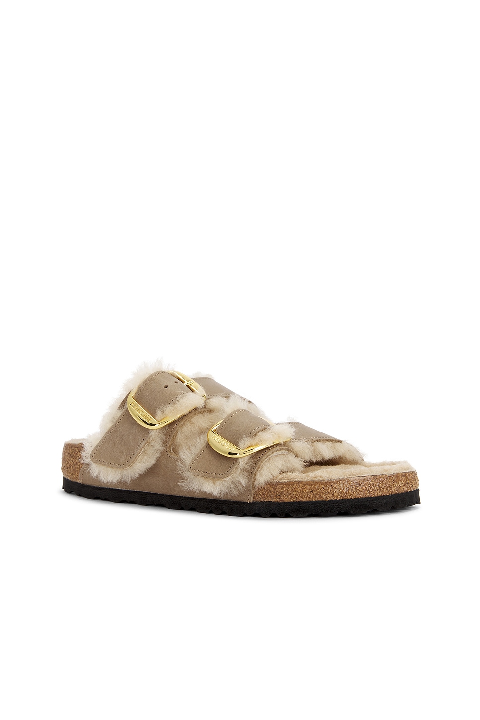 BIRKENSTOCK Arizona Big Buckle Shearling Sandal in Tobacco Brown | REVOLVE