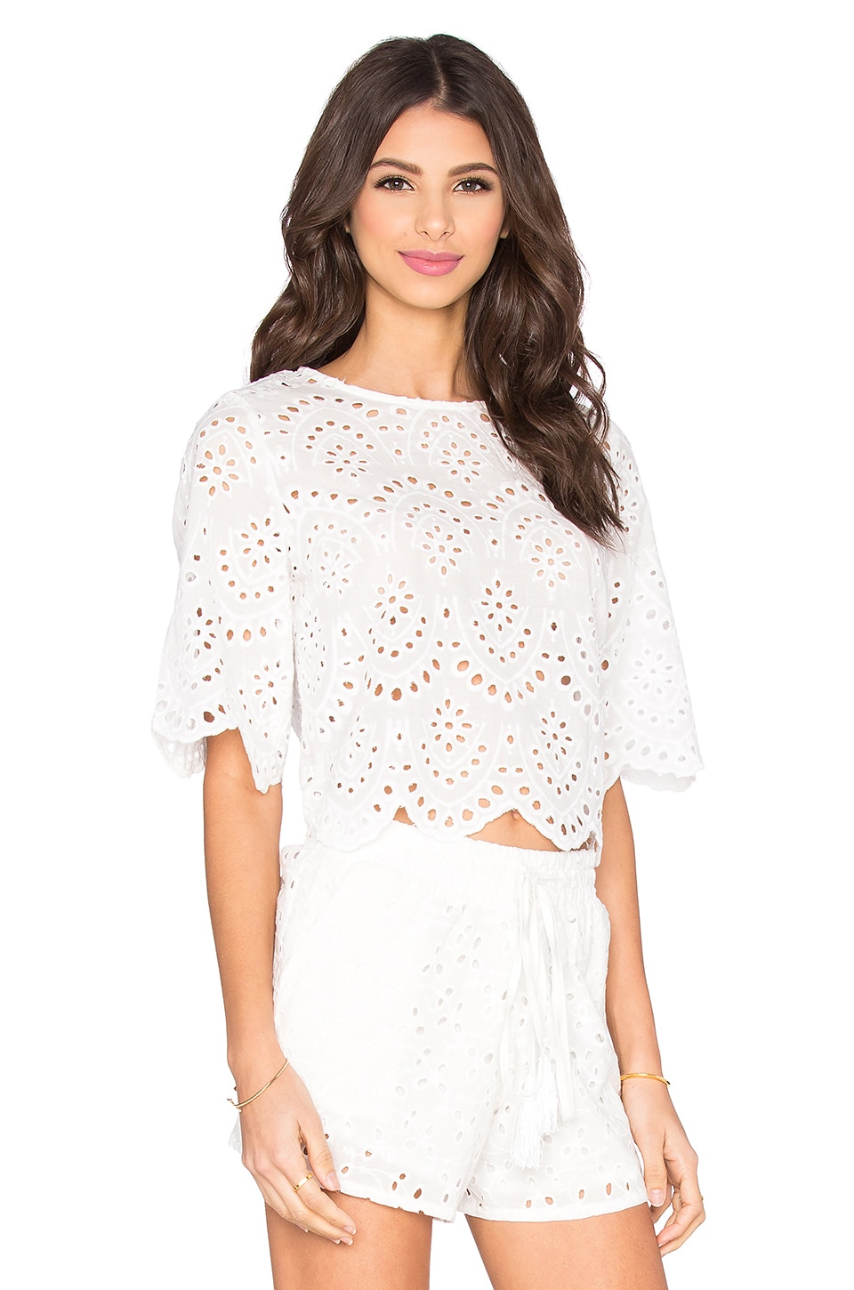 Bishop + Young Margaux Eyelet Crop Top in White