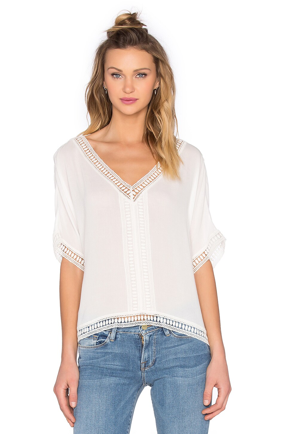 Bishop + Young Embroidered Trim Top in White | REVOLVE