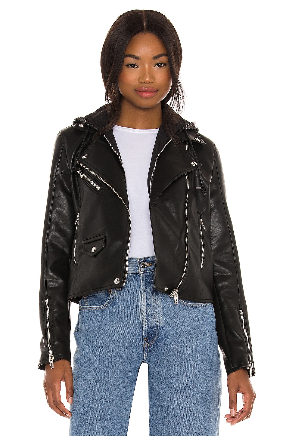 BLANKNYC Leather With Sequin Hoodie Jacket in Good Times | REVOLVE