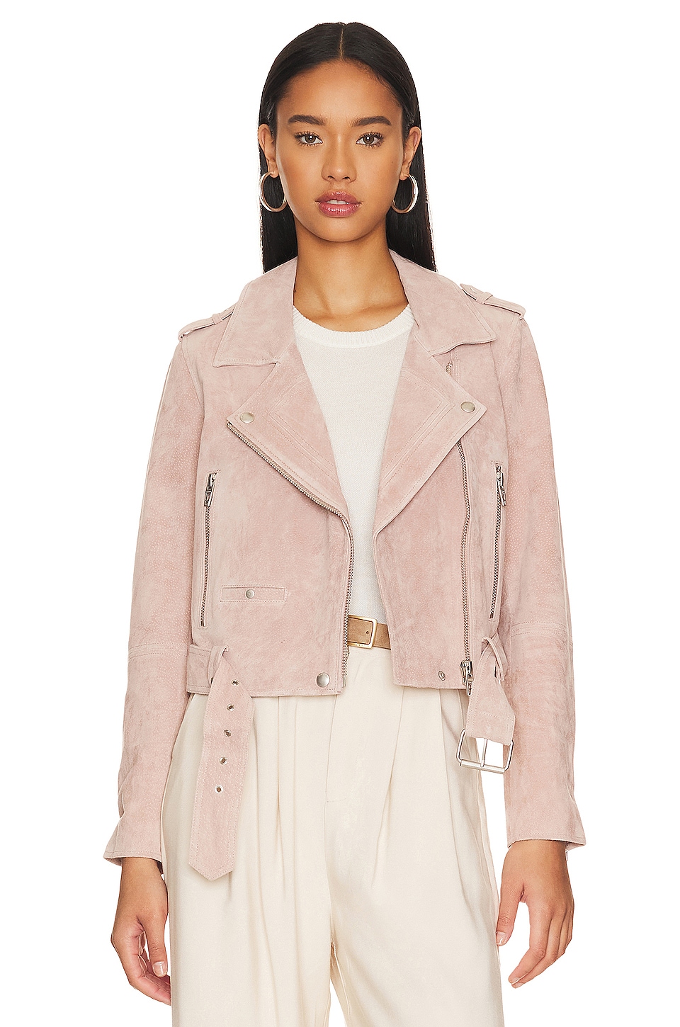 Pink suede 2024 moto jacket