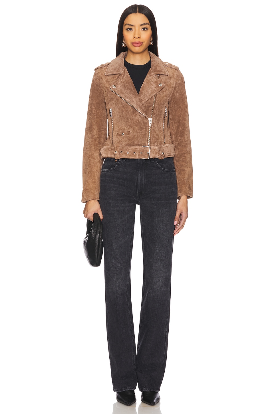 BLANKNYC Coffee Bean Suede Cropped Moto Jacket in Coffee Bean