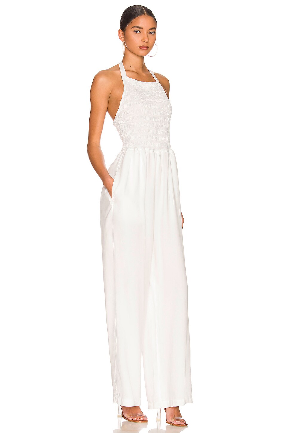 Bella Dahl Smocked Halter Jumpsuit in White