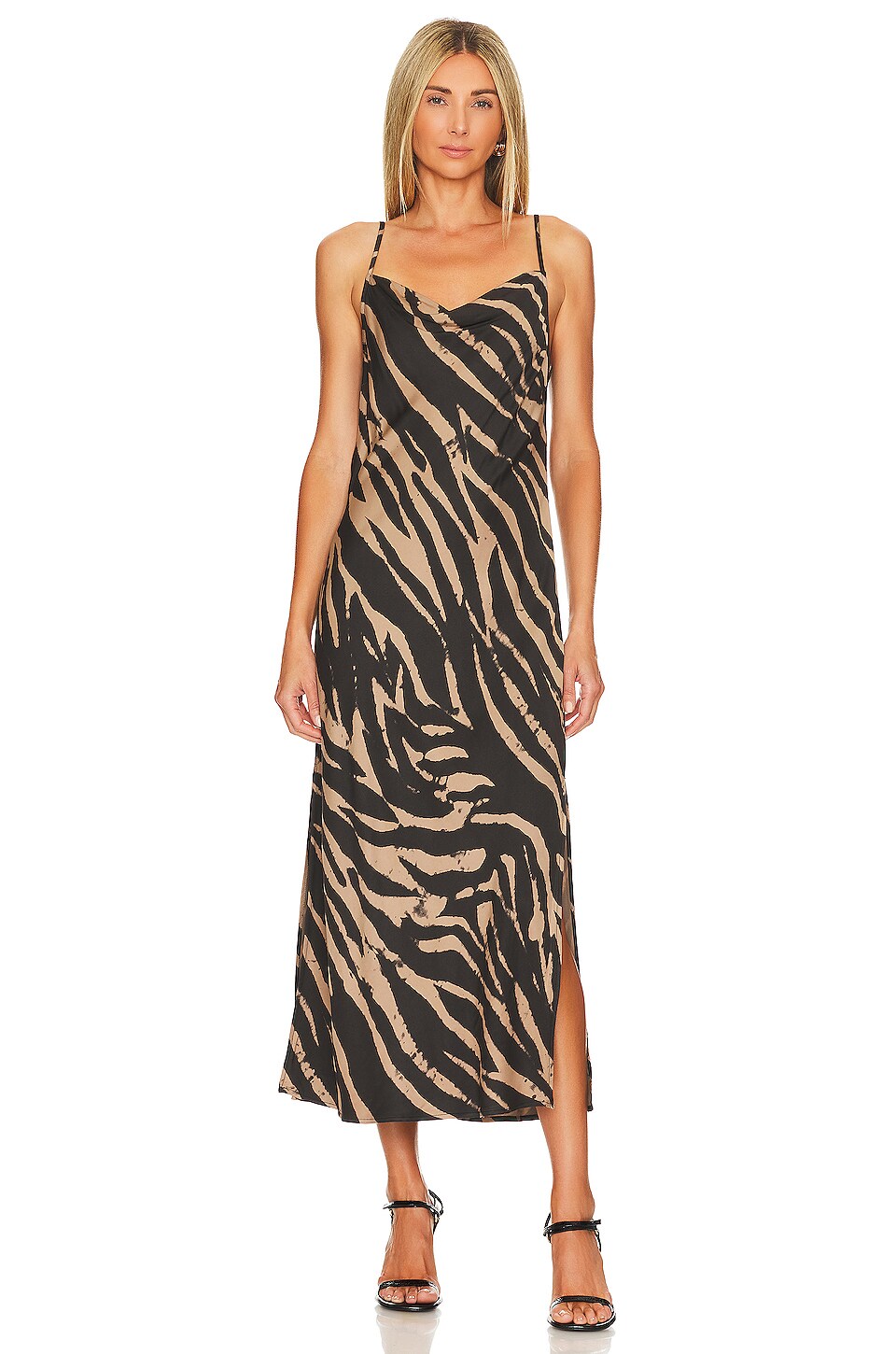 Bella Dahl Maxi Bias Slip Dress in Gold Zebra Print