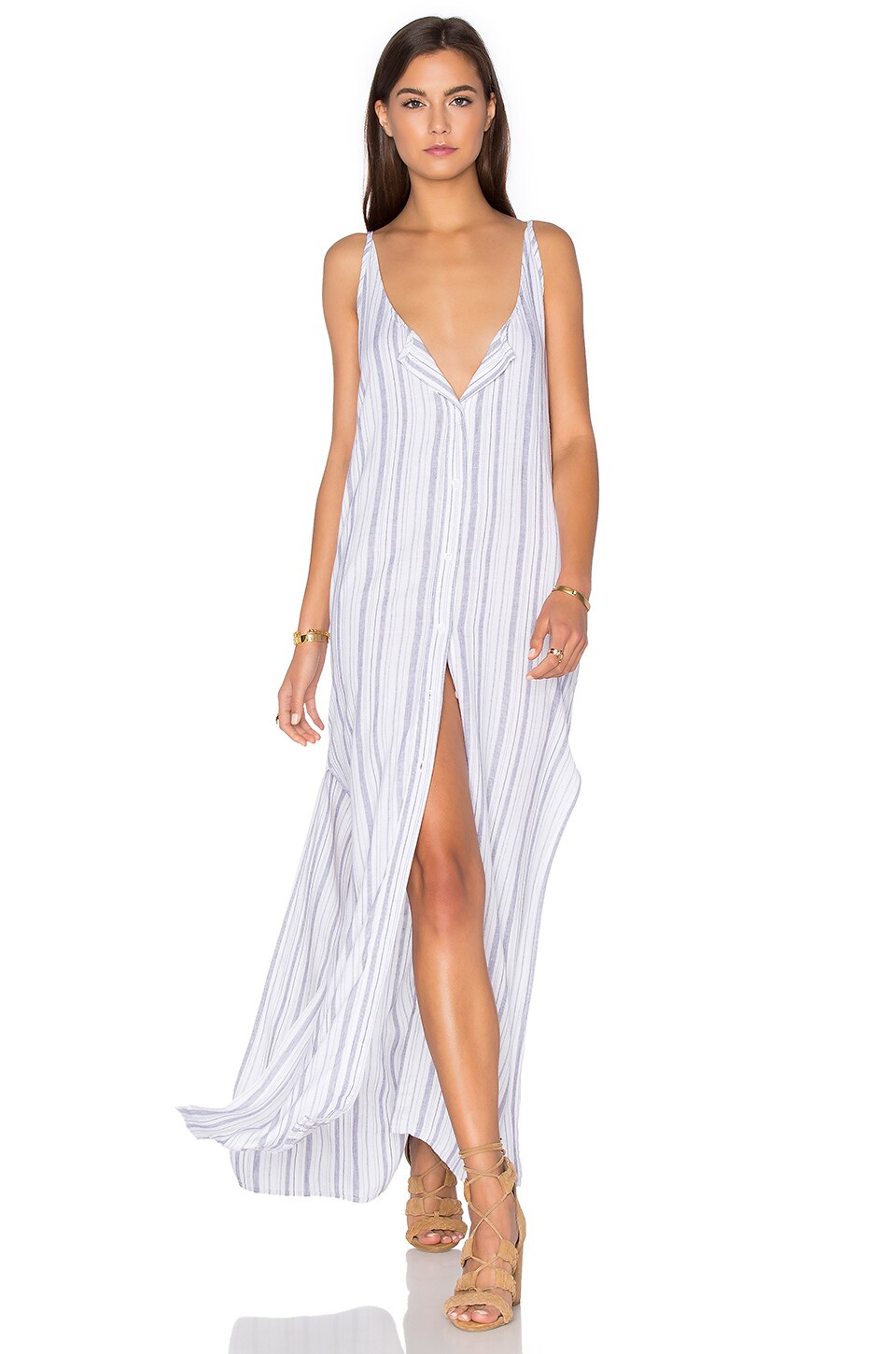 Bella Dahl Button Front Maxi Dress in Navy & White