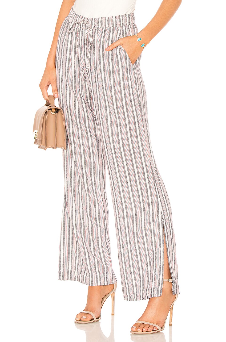 Mid-Waisted Wide-Leg Pants with Side Slits