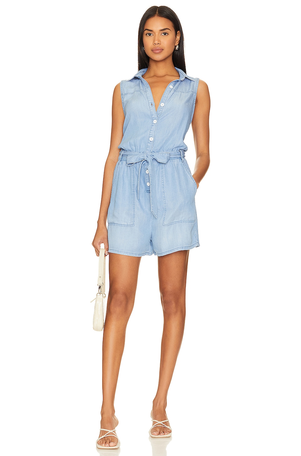 PISTOLA Parker Short Sleeve Romper in Pearl Blue