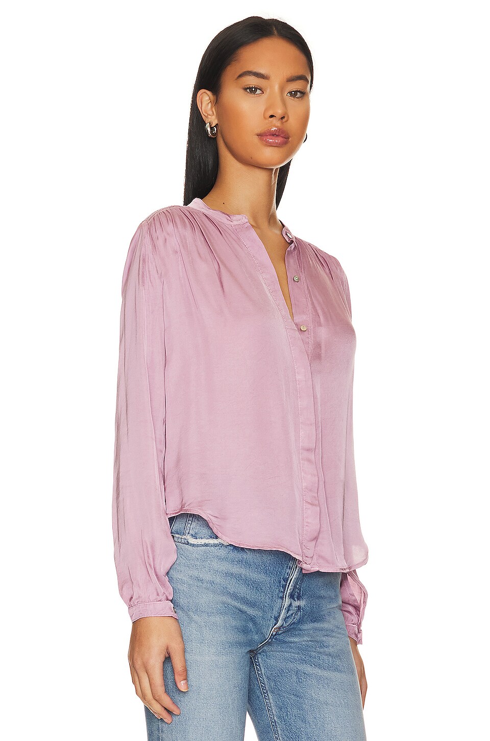 Bella Dahl Smocked Button Down Top in Icy Orchid