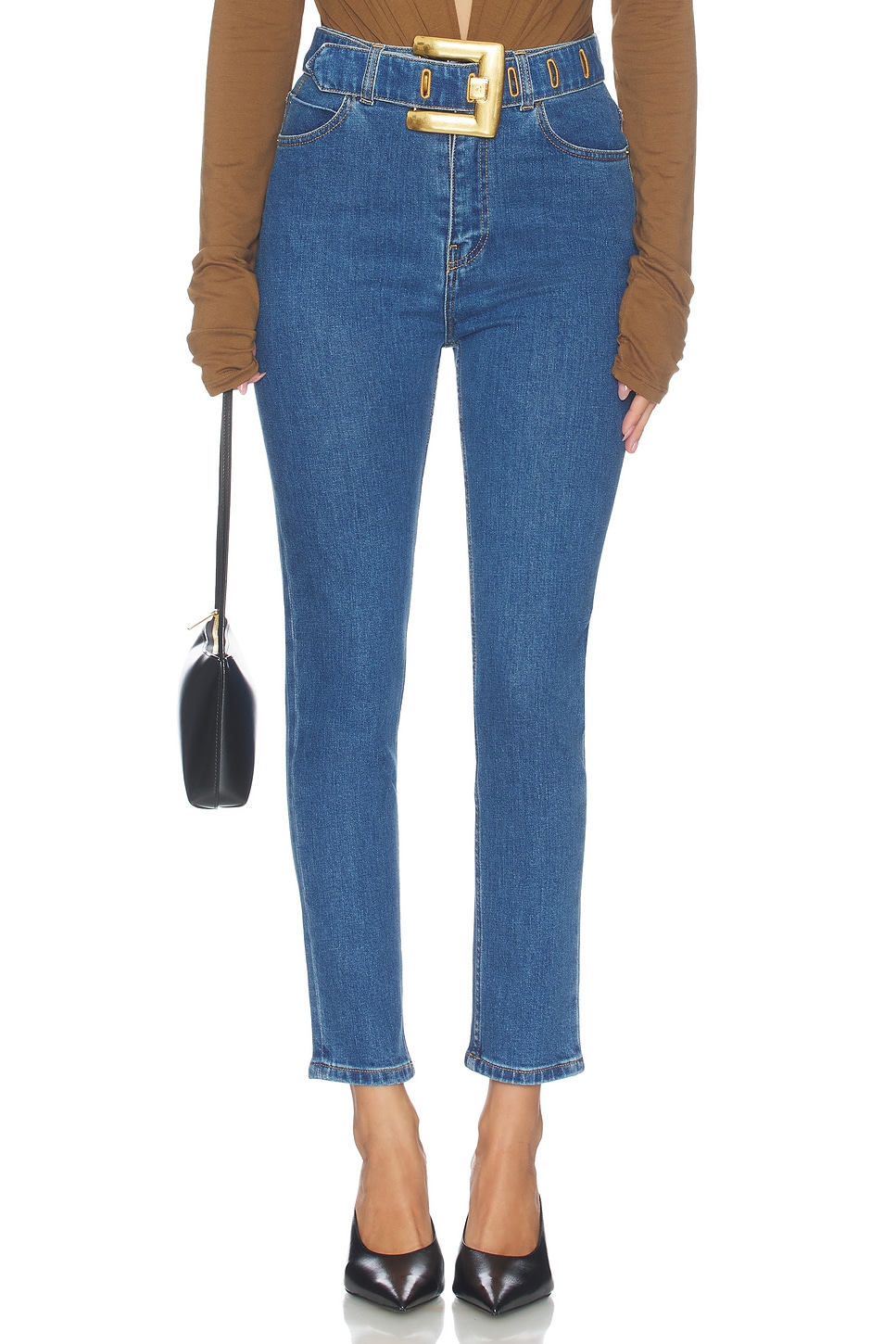 High Waist Dark Blue Denim Skinny Pants in Bleu Jean Fonce