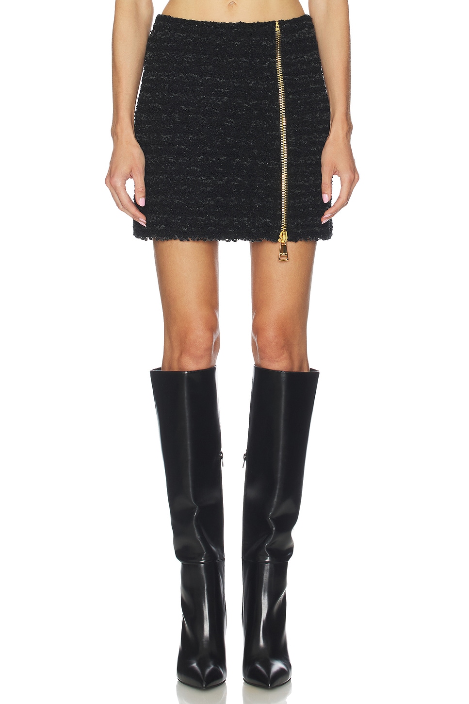BALMAIN ZIPPED ツイードスカート - Noir | REVOLVE