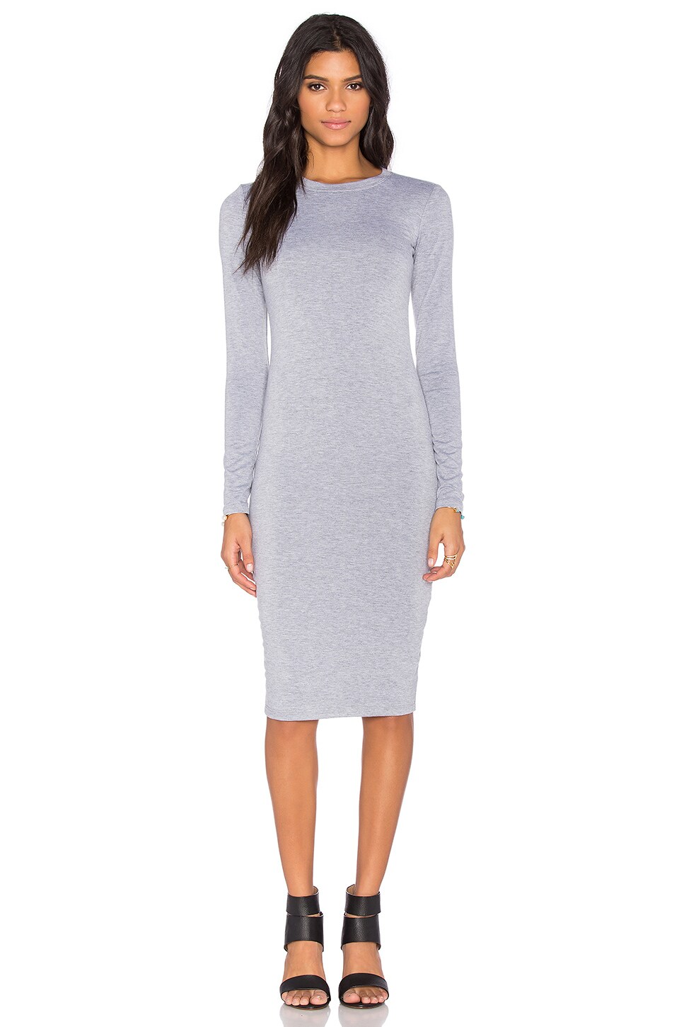 grey long sleeve midi dress
