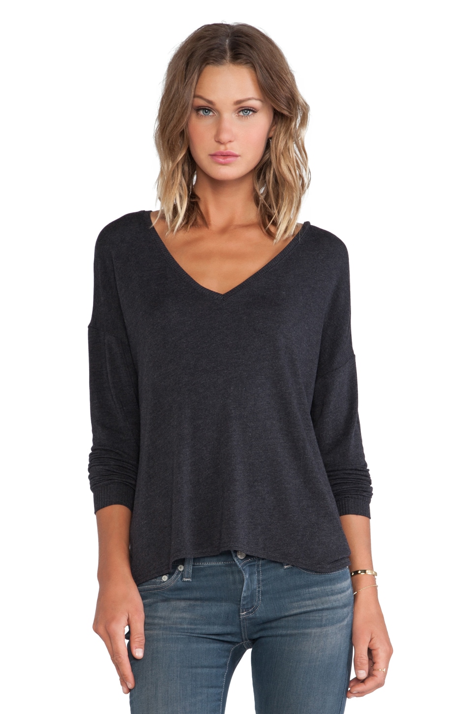 drop shoulder v neck