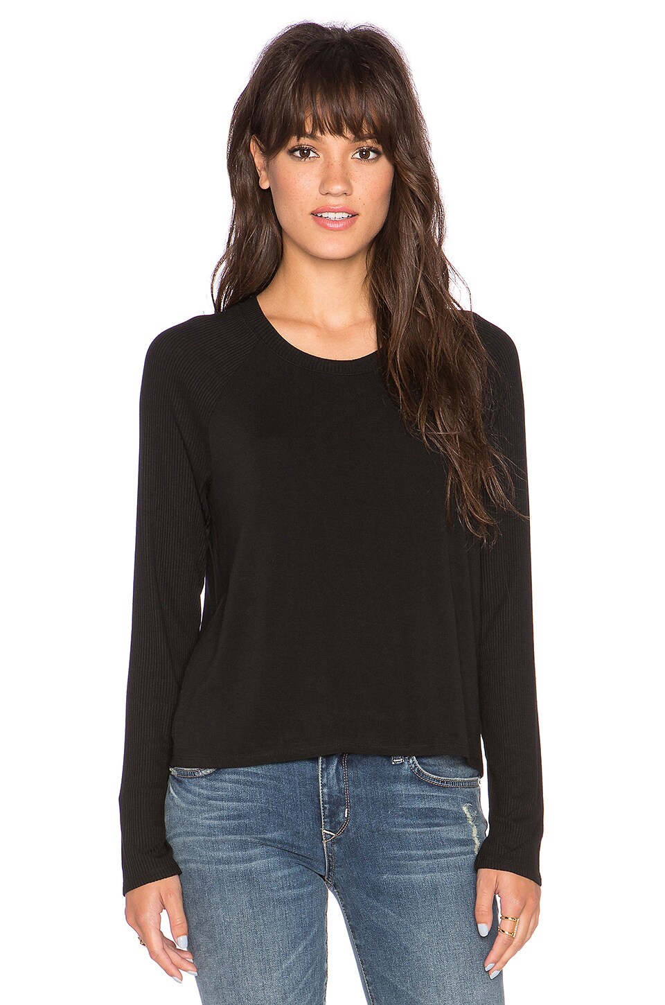 Bella Luxx Rib Sleeve Raglan in Black | REVOLVE