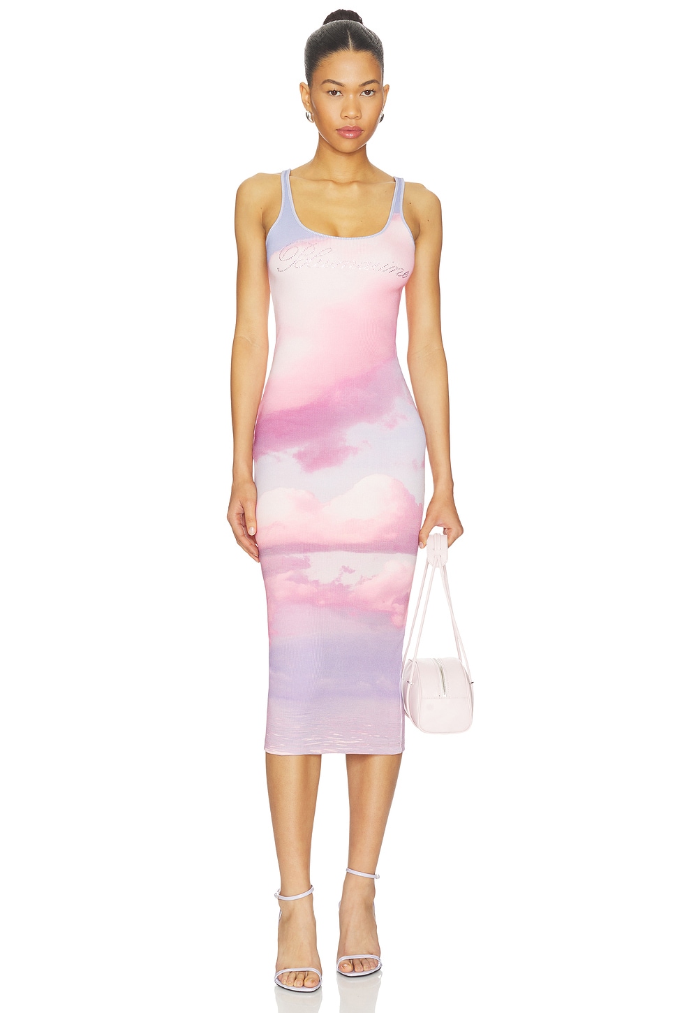 BLUMARINE - Ribbed midi dress with digital print, lavender, Size: S