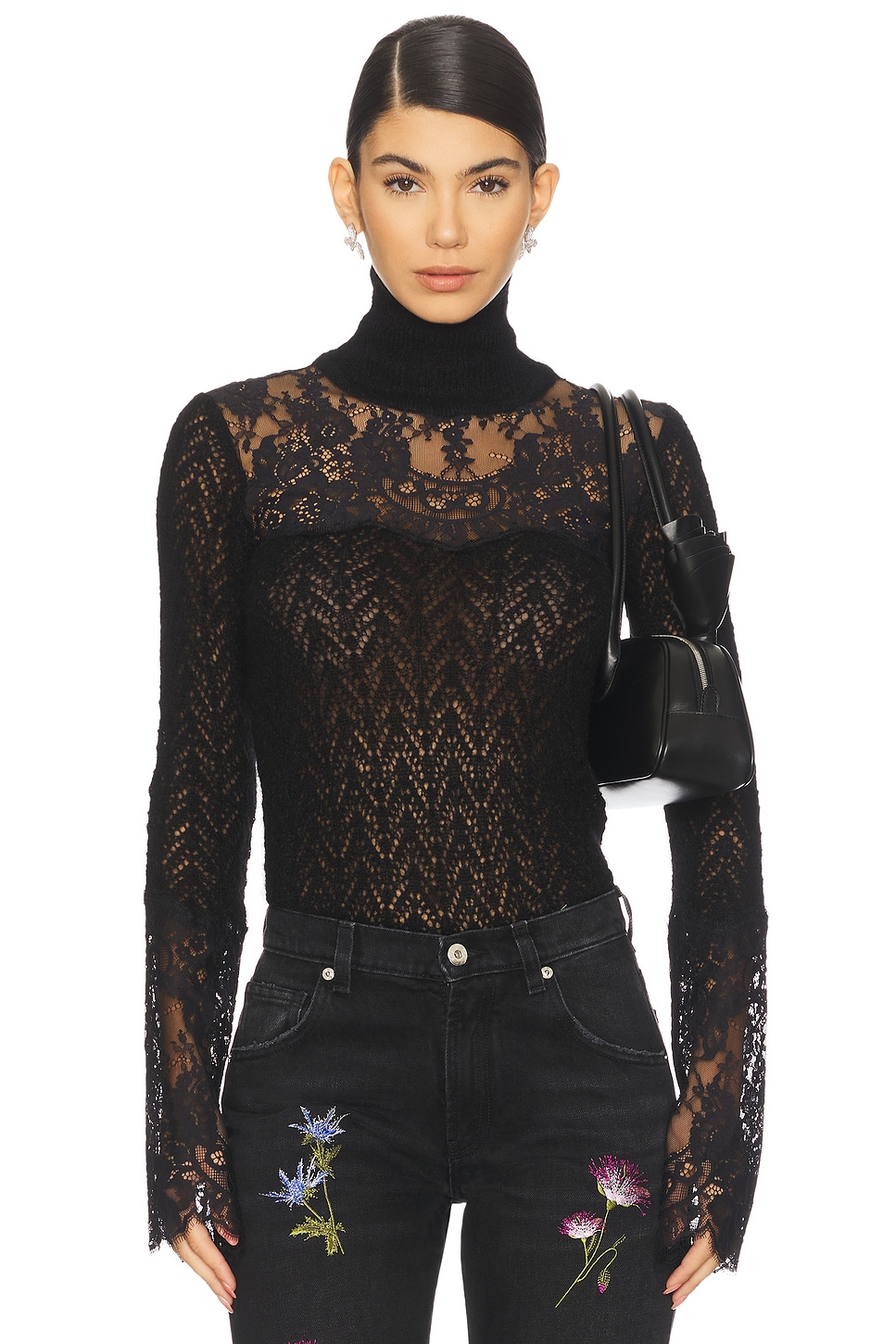 Blumarine Knit Lace Top in Black | REVOLVE