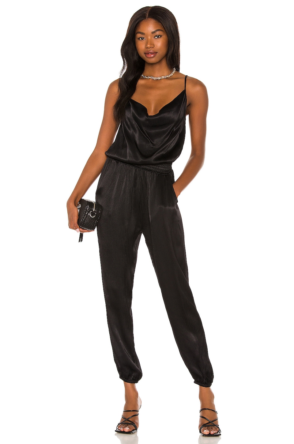 Bobi BLACK Sleek Textured Jumpsuit Black