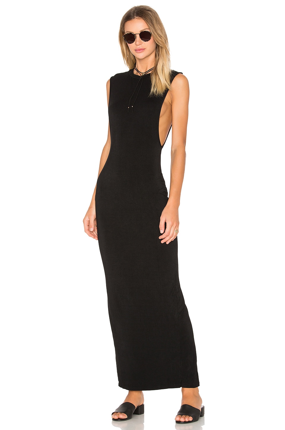 Bobi Jersey Sleeveless Back Slit Maxi Dress in Black | REVOLVE