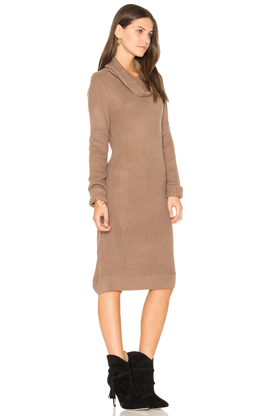 Bobi Cashmere Cowl Neck Sweater Dress in Java | REVOLVE
