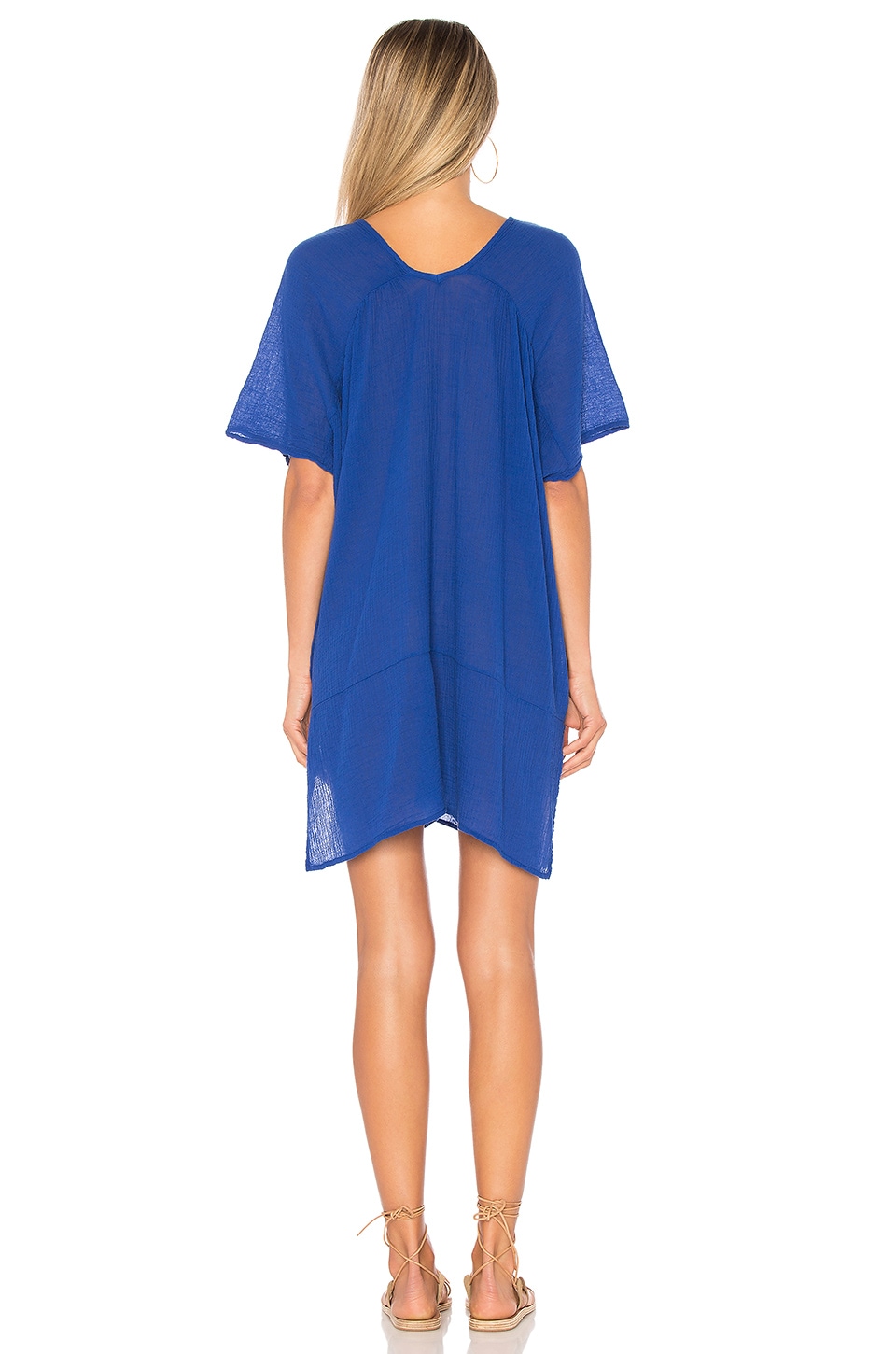 BOBI Gauze V Neck Tee Dress In Blue. in Nightfall ModeSens