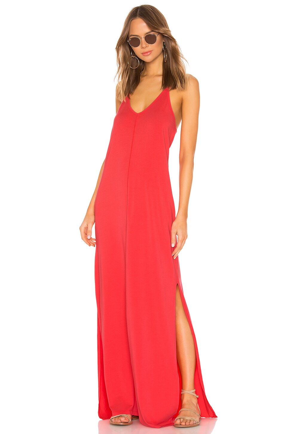 Bobi Draped Jersey Maxi Dress in Raspberry | REVOLVE
