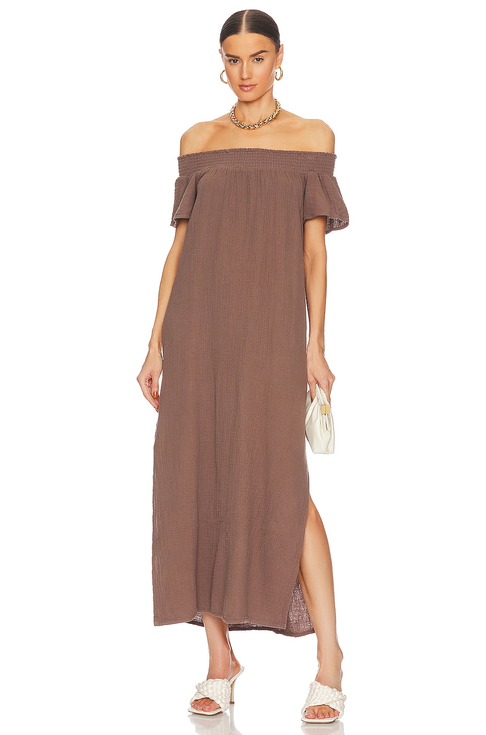Image 1 of Off Shoulder Maxi Dress in Earth