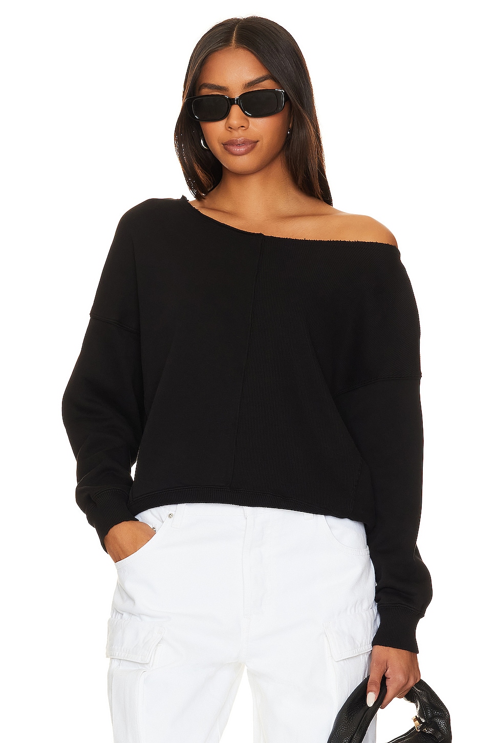 Revolve Bobi Destroyed Knit sold Cropped Pullover Sweatshirt Sweater in Black Small