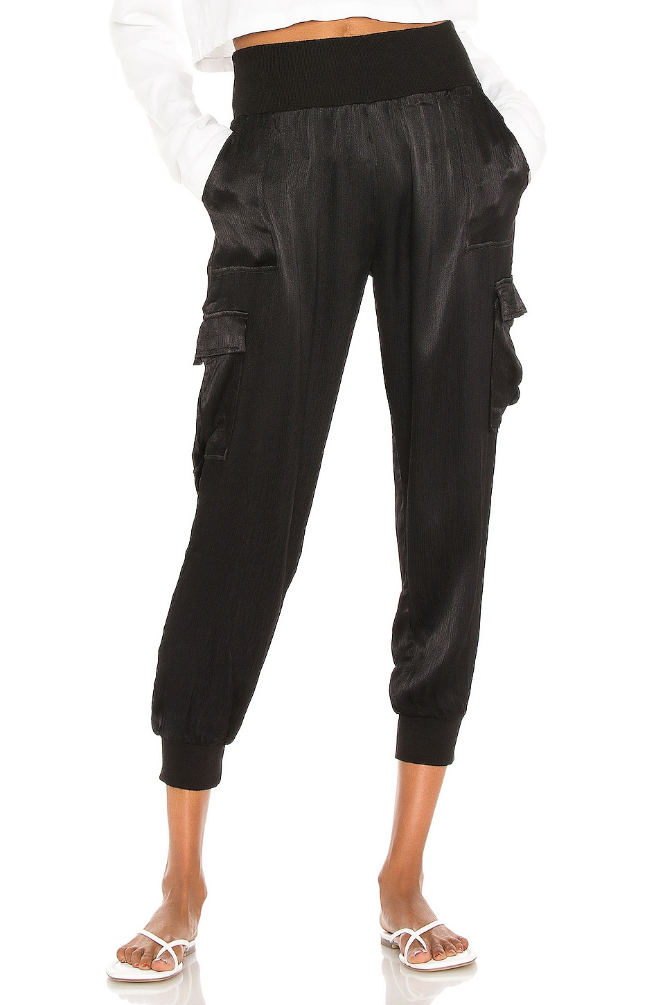 Bobi BLACK Sleek Textured Woven Pant in Black | REVOLVE