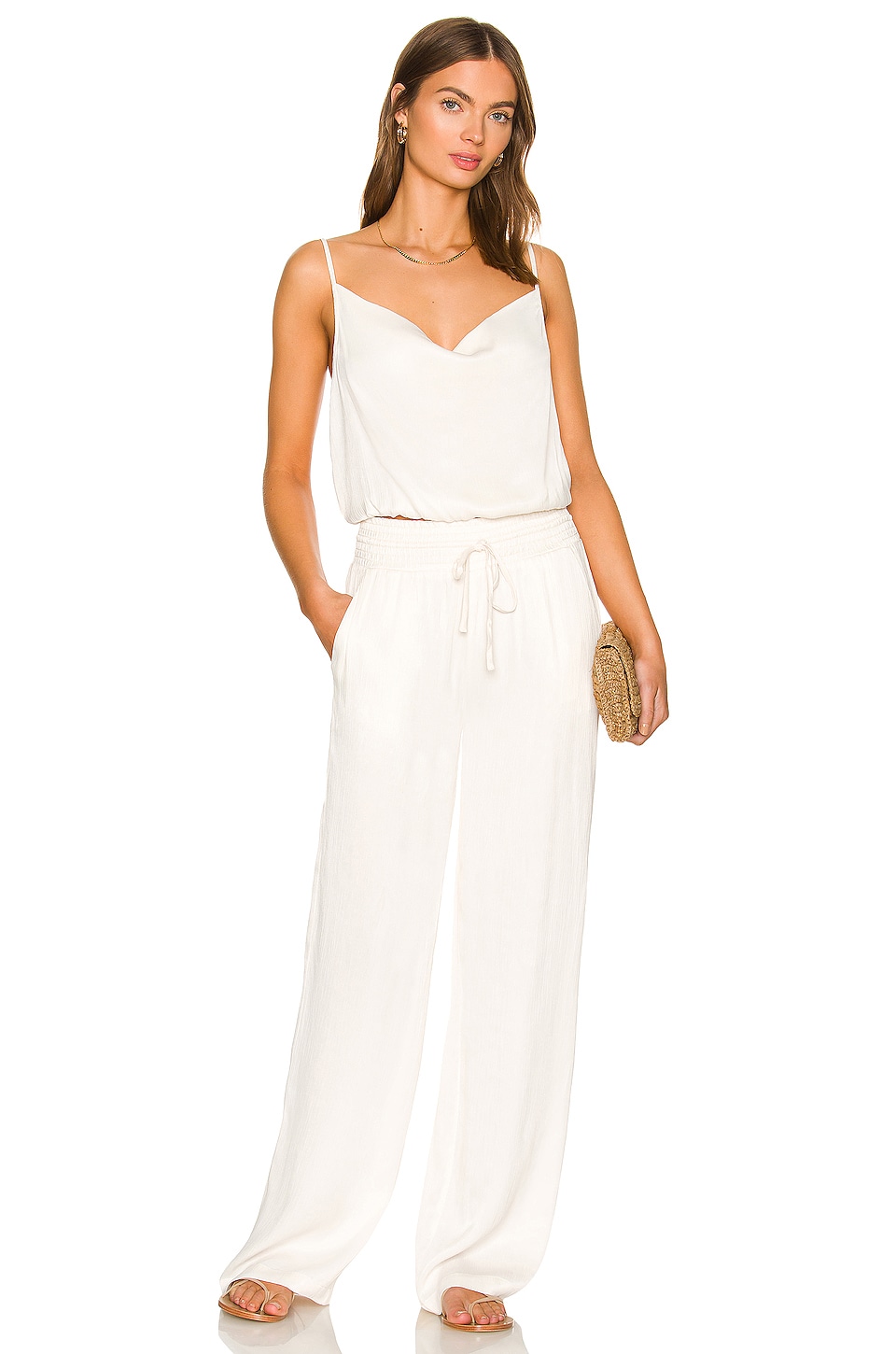 Bobi BLACK Sleek Textured Woven Pant in Ivory