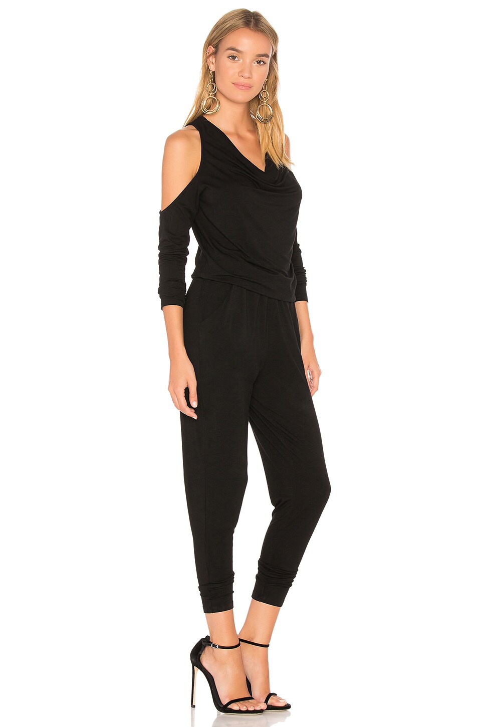 Bobi BLACK Cold Shoulder Jumpsuit in Black
