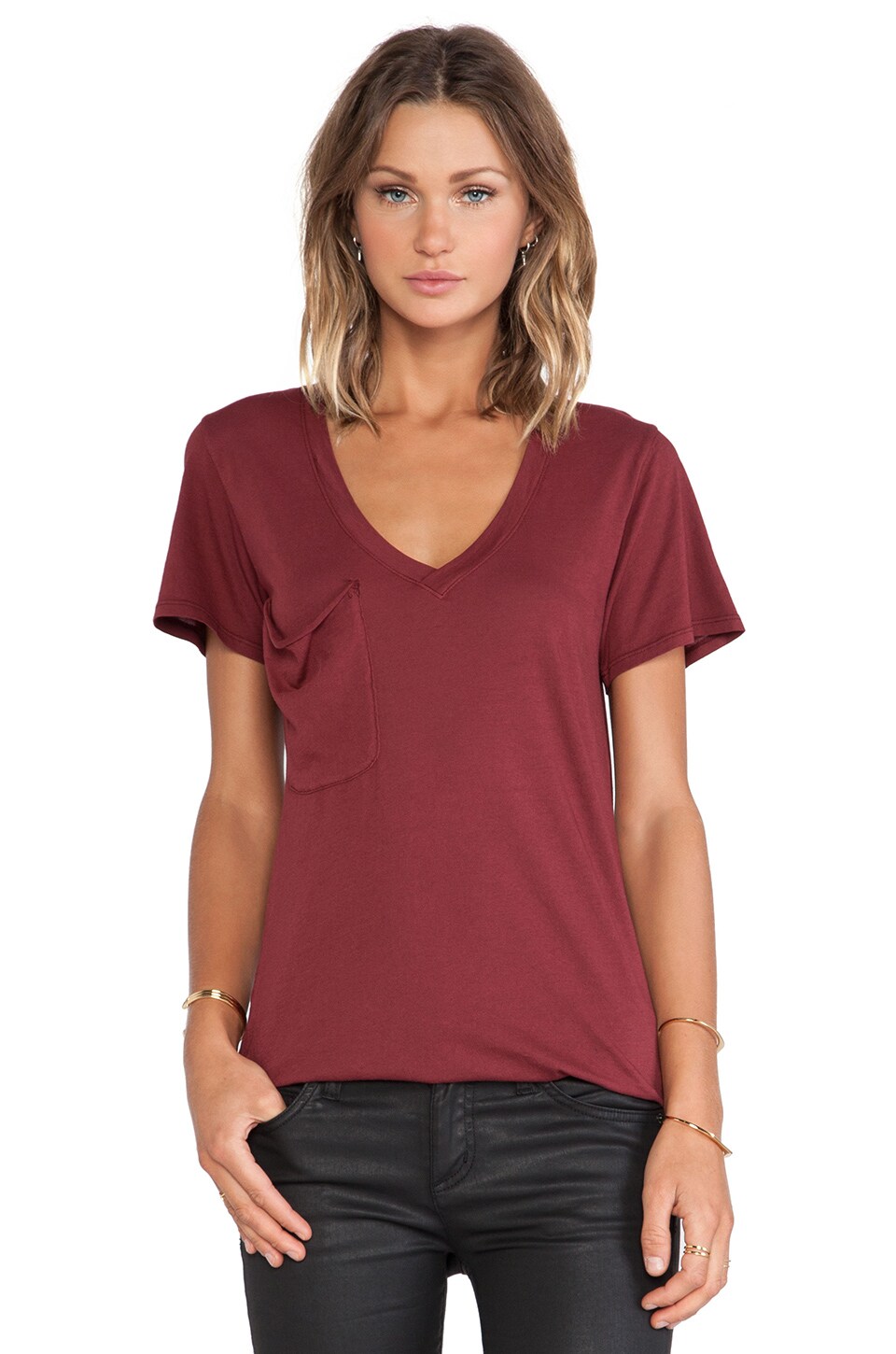 Bobi V Neck Pocket Tee in Vineyard 
