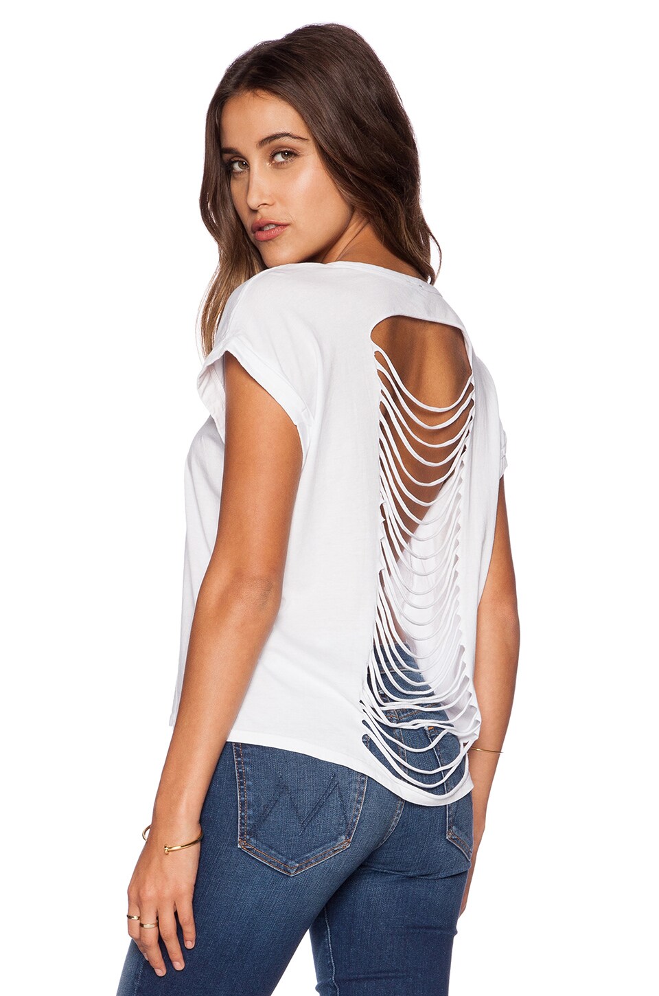 Bobi Pima Cotton Ripped Back Tee in White | REVOLVE