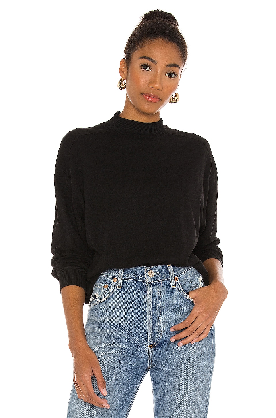 mock neck top black