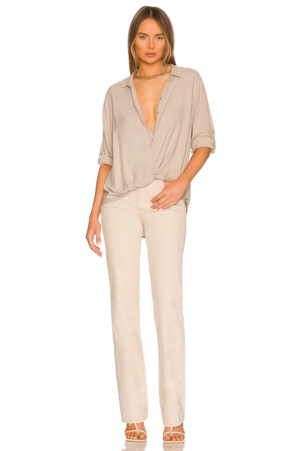 Bobi Button Up Tee in Tan | REVOLVE