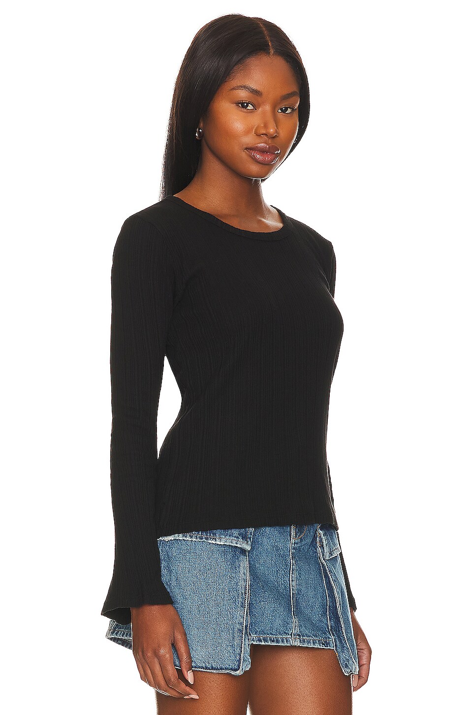 Bobi Ribbed Bell Sleeve Top thumbnail