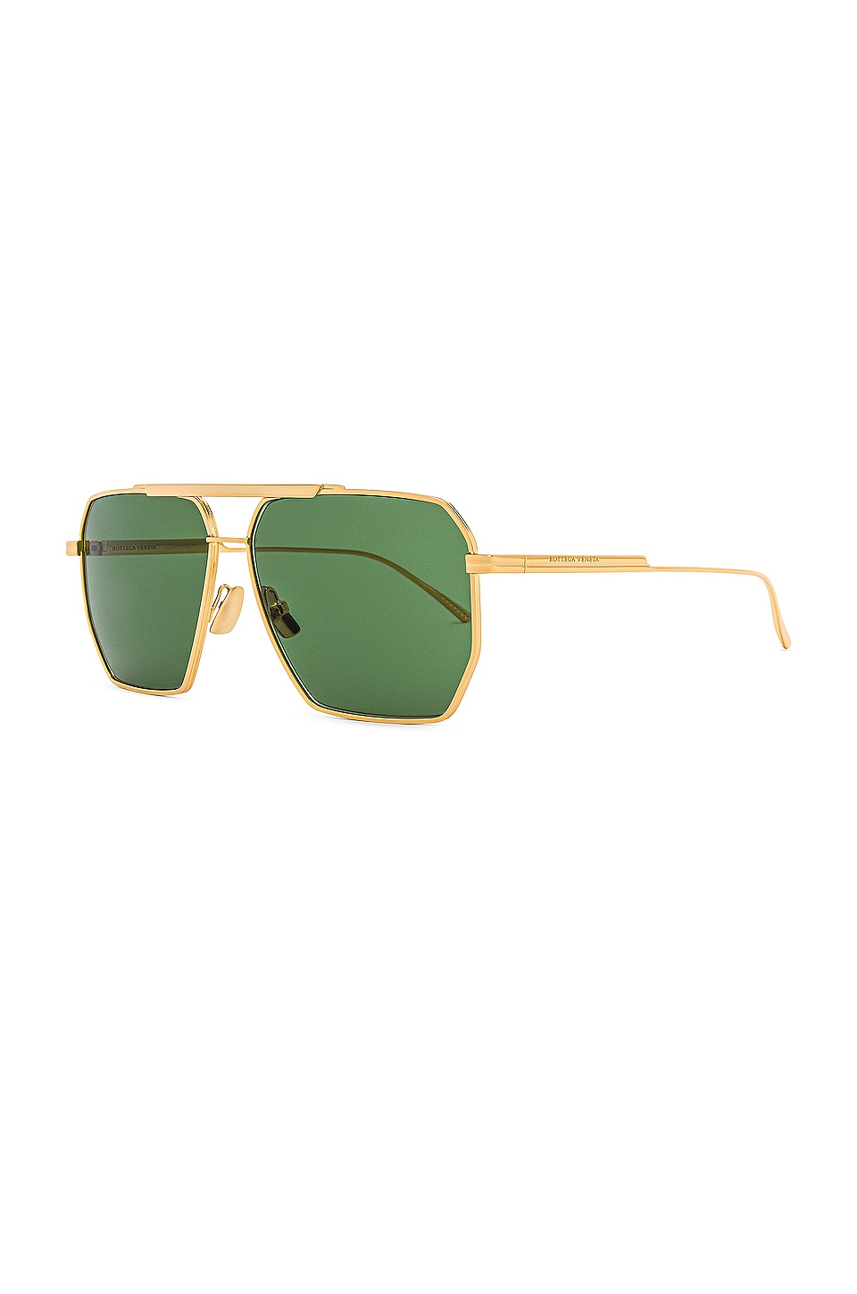 Bottega Veneta Light Ribbon Pilot Sunglasses in Shiny Gold & Green