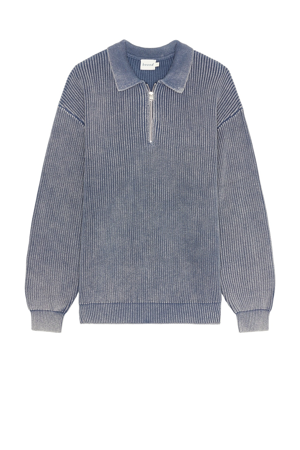 Bound Acid Washed Half Zip Knit Pullover in Navy | REVOLVE