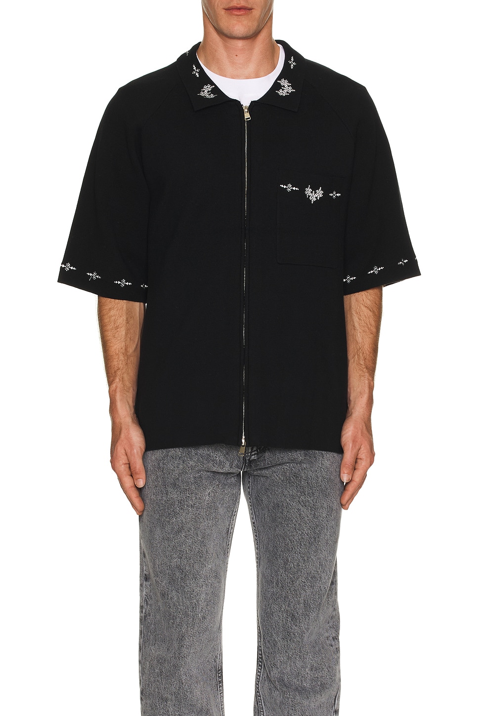 Bound Aztec Cropped Zip Knit Polo in Black | REVOLVE