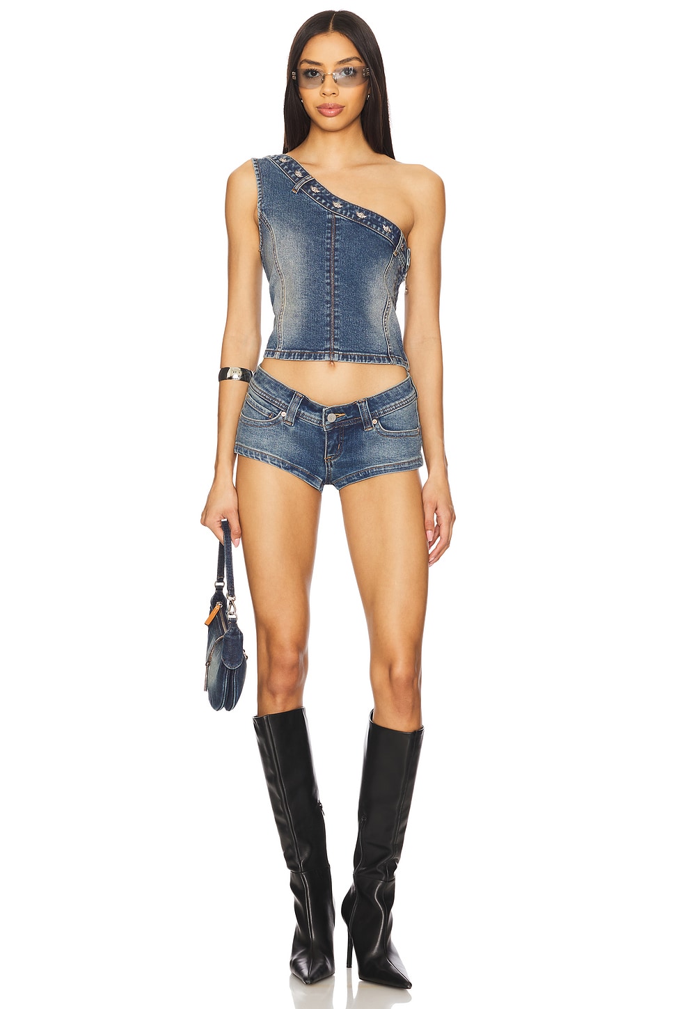 Party Half Denim Top - Thumbnail 5