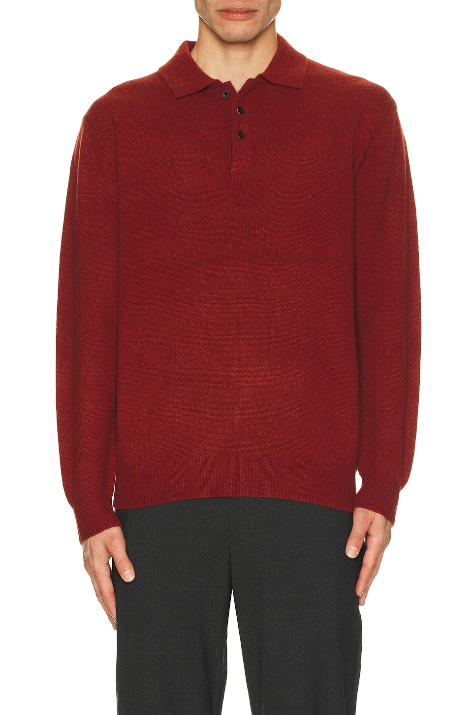 Beams Plus Knit Polo 9g Sweater in Burgundy | REVOLVE
