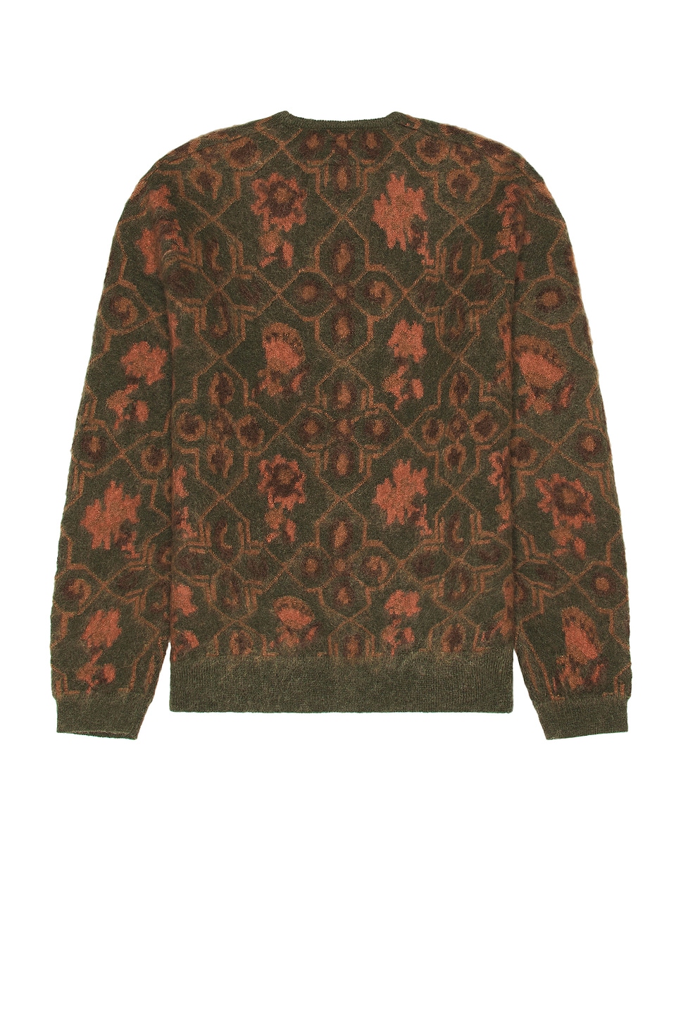 Beams Plus Cardigan Botanical Pattern Jacquard in Olive
