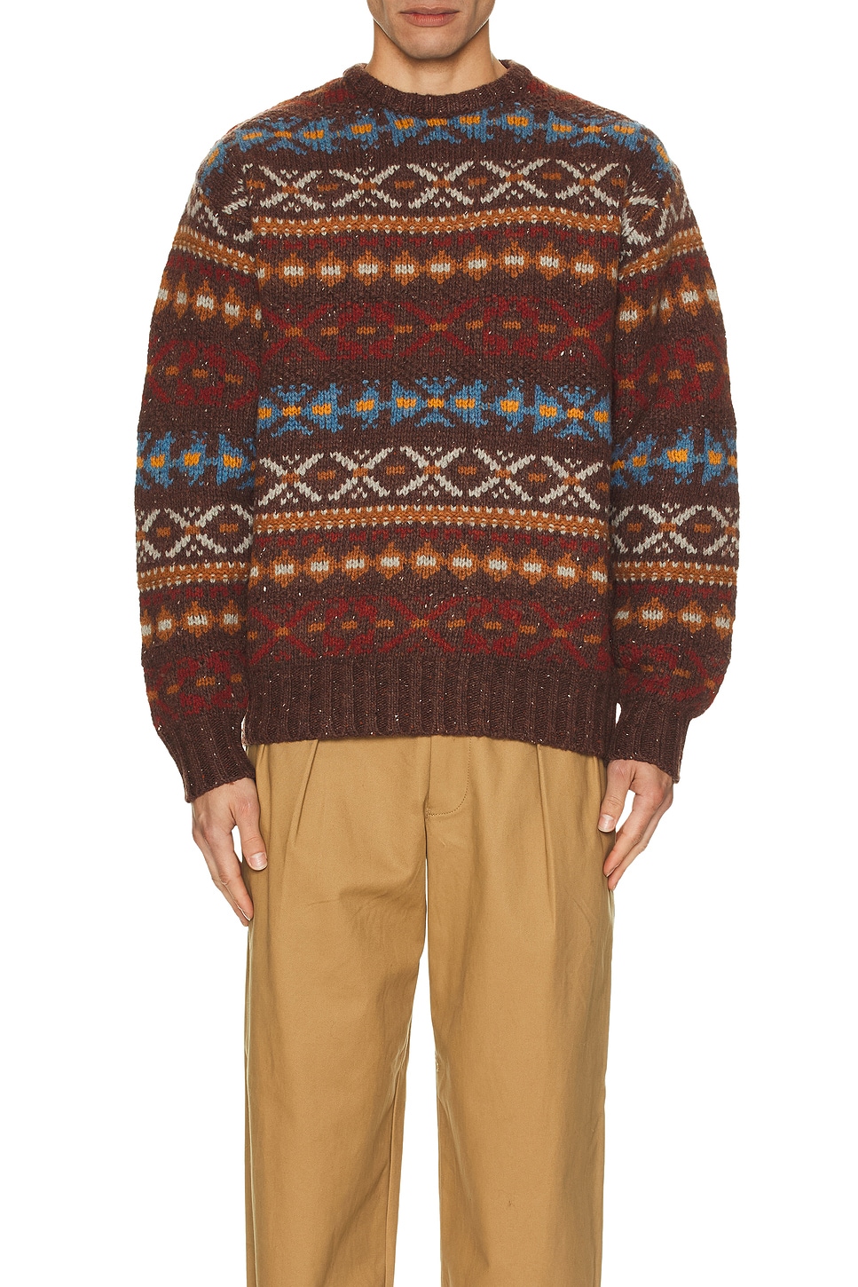 Beams Plus Crew Fair Isle Pattern 3G Olive - Mildblend Supply Co