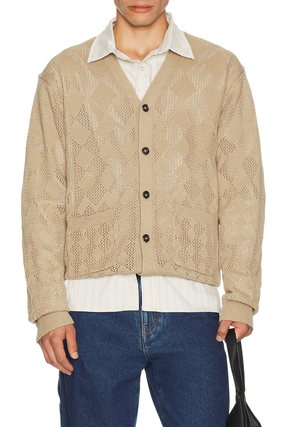 Beams Plus Cardigan Diamond Mesh in Beige | REVOLVE