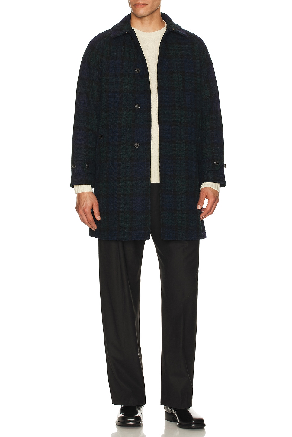 Beams Plus Bal Collar Coat Harris Tweed in Black Watch | REVOLVE